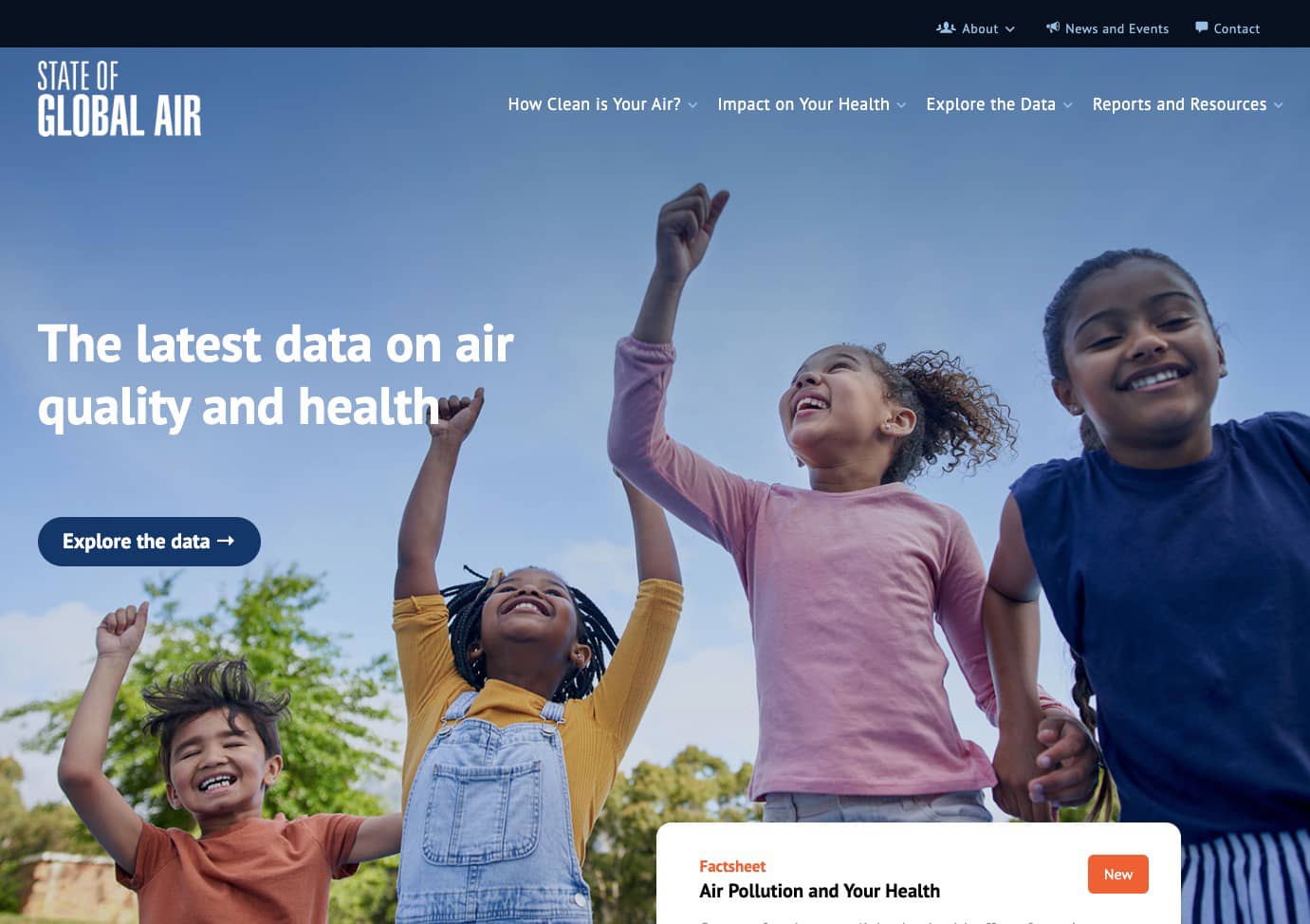 Screen capture from State of Global Air home page showing smiling children