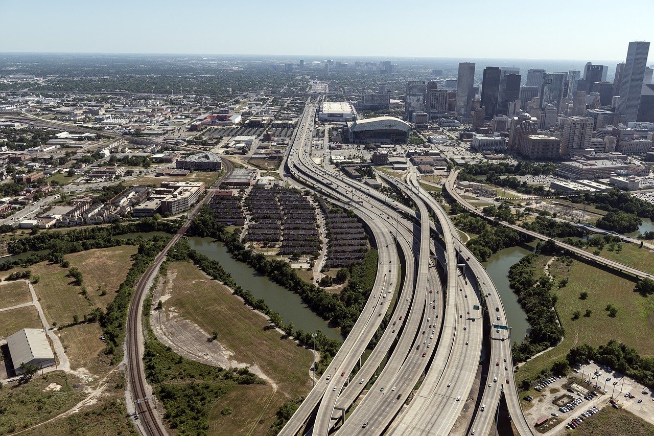 Aerial view of Houston, Texas, highways