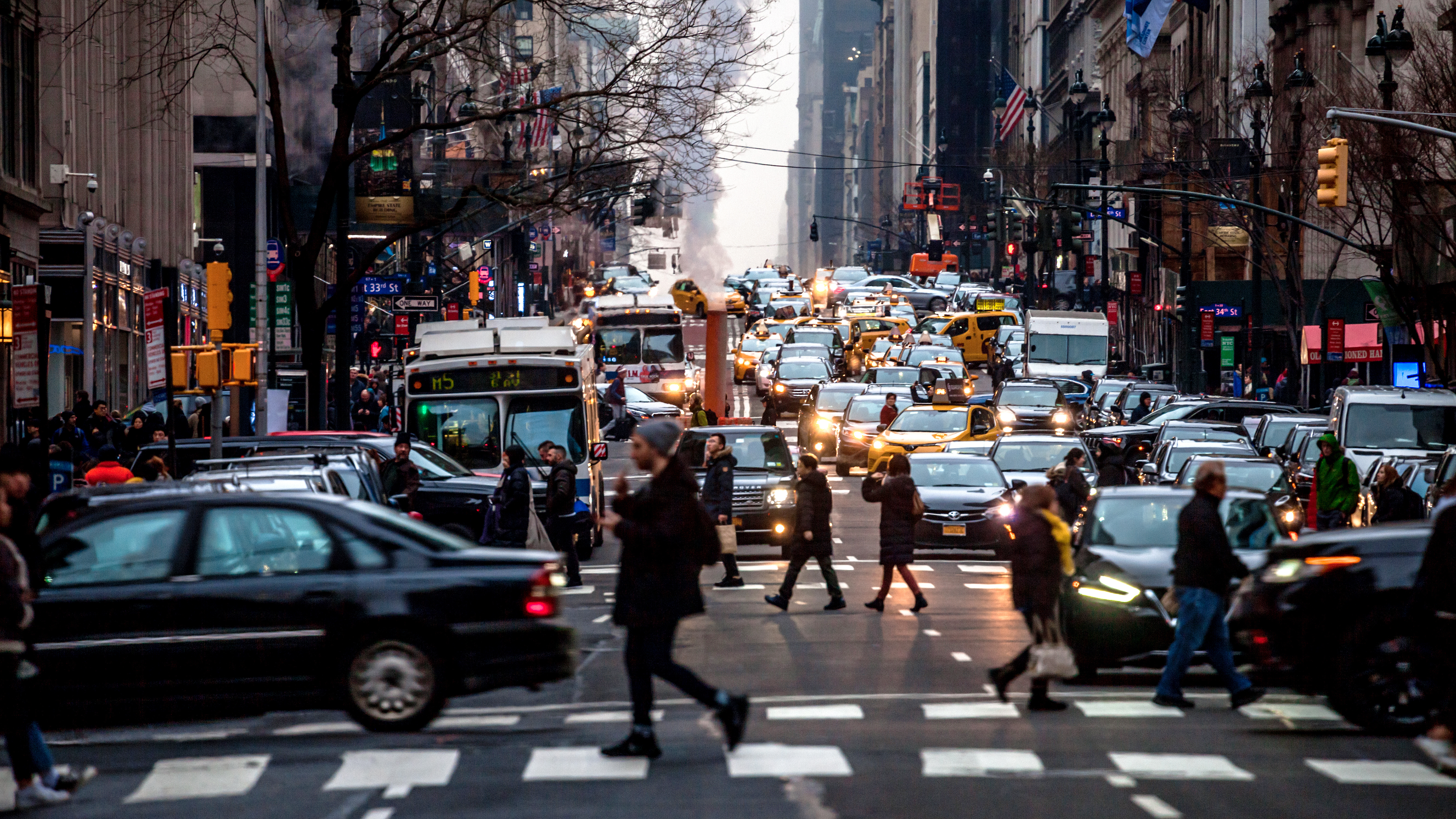 View of a busy city intersection