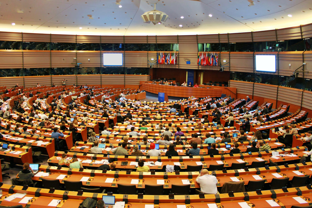 View inside the European Parliament Hemicycle during a meeting. Scientific knowledge supplied to the Parliament informs environmental and health decisions for the EU’s 27 member states.